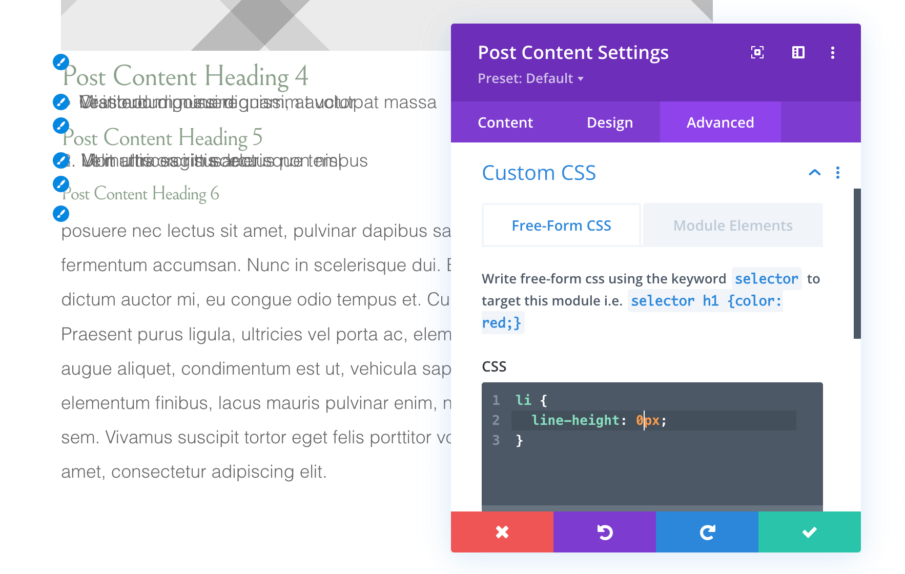 Change line height for Divi lists using custom CSS (no line height adjustments)