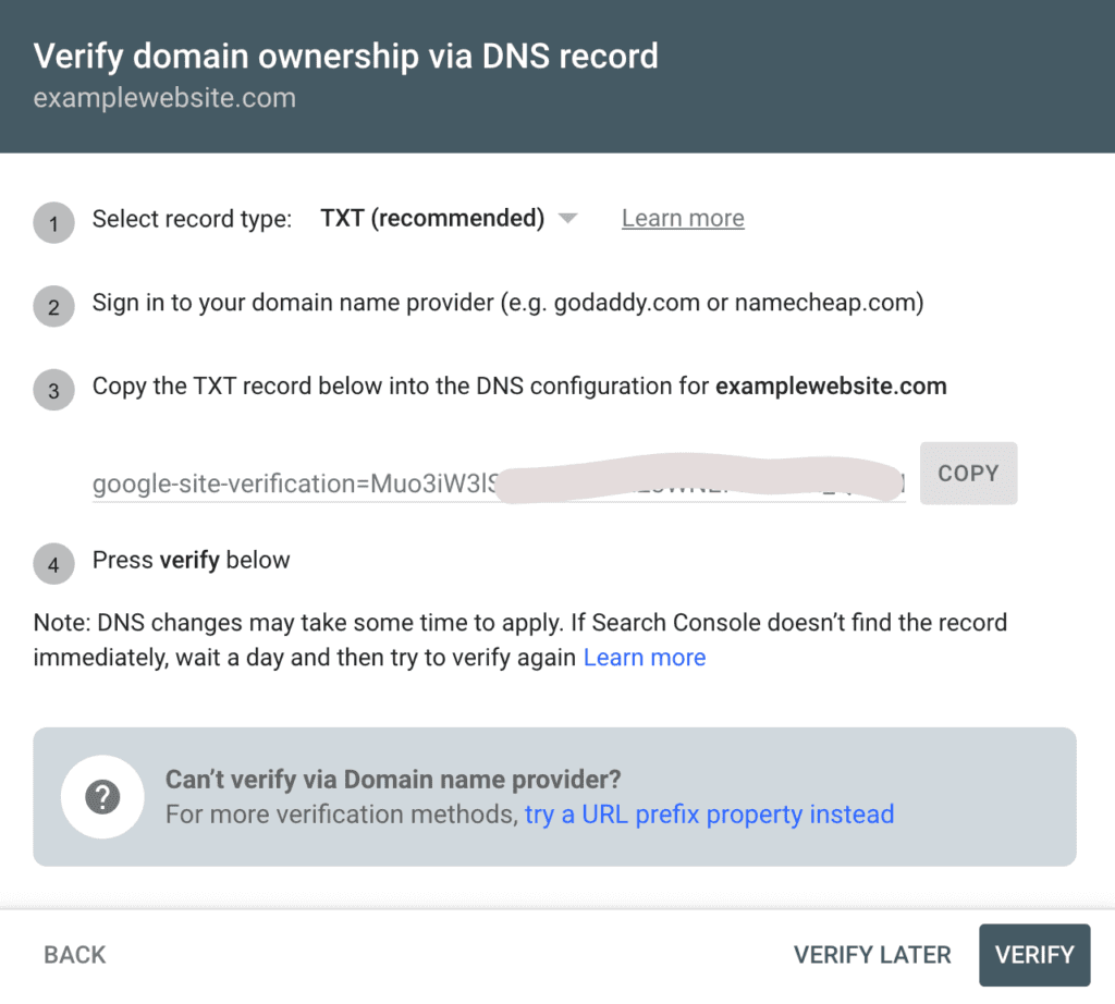 Google Search Console Verify Domain Ownership