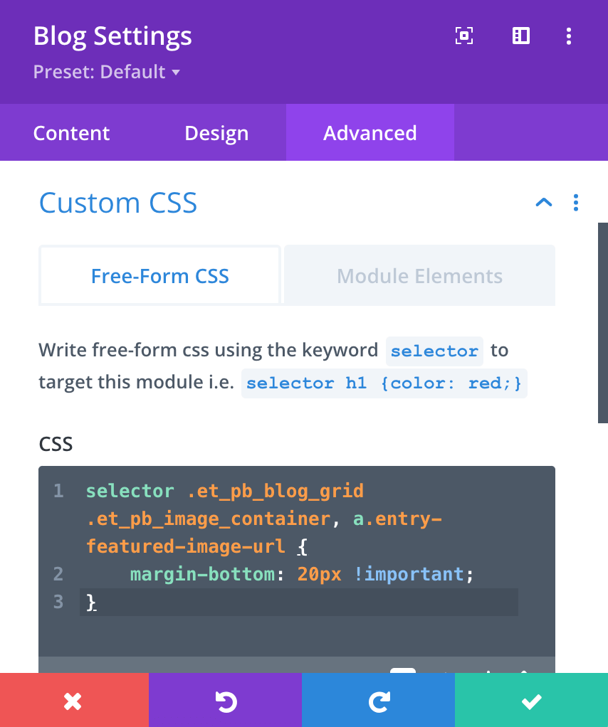 How to adjust the spacing between the feature image and title in the Divi blog module - Step 5. Add your CSS