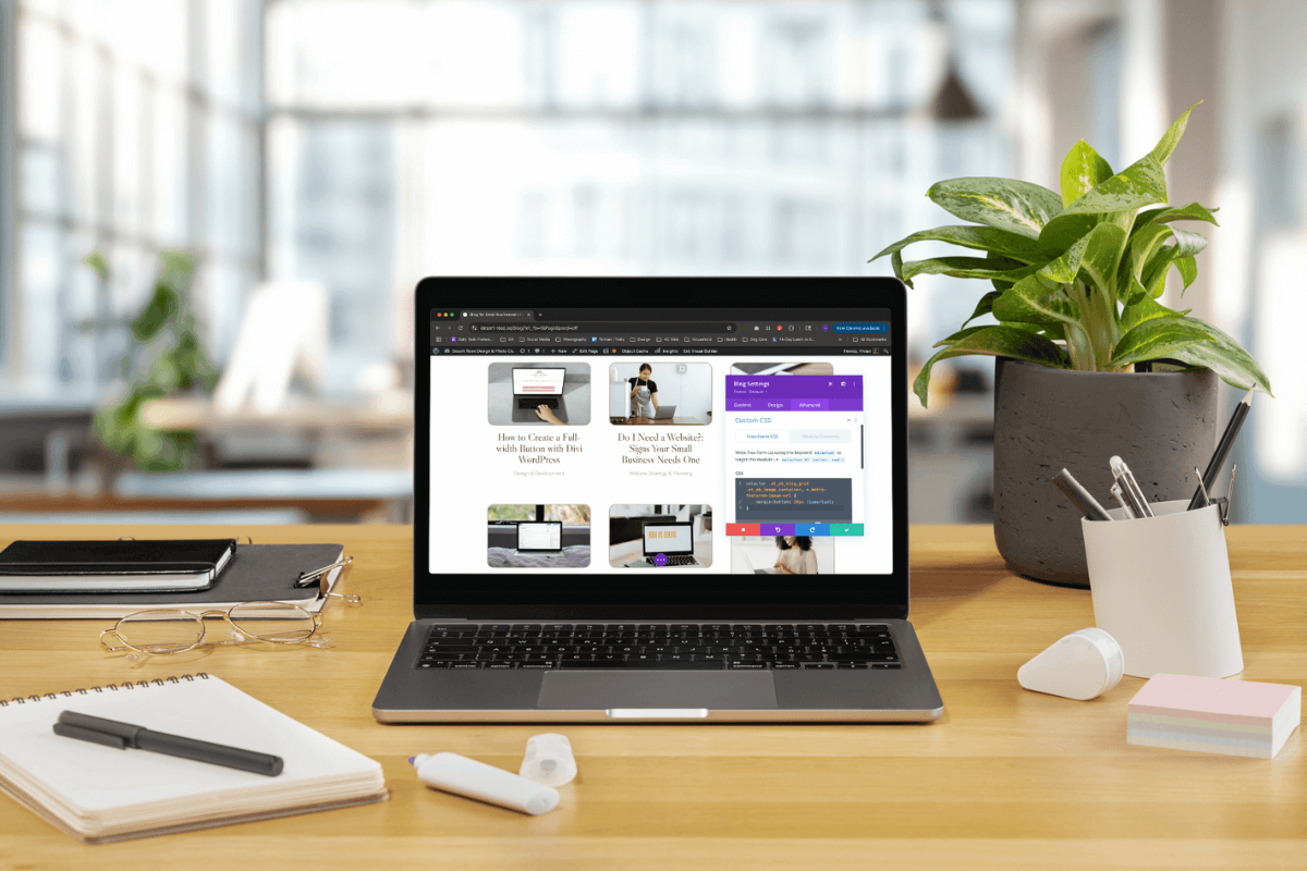 A laptop showing how to adjust the spacing between the featured image and the title in the blog module of Wordpress Divi